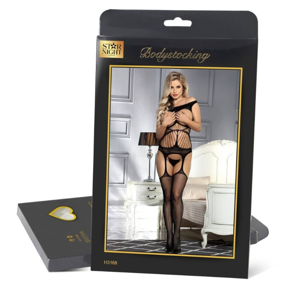 Різне - Комбінезон у сіточку з вирізами в області грудей та імітацією панчох Star Night чорний, XS-M 2