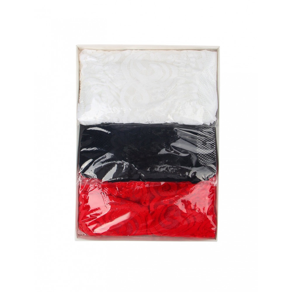 Різне - Комплект панчіх Star Night мереживні, чорні, білі, червоні, 3 пари, XS-M 4