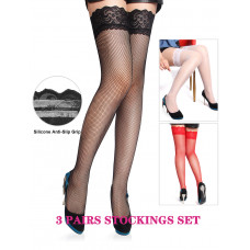 Комплект панчіх Star Night мереживні, чорні, білі, червоні, 3 пари, XS-M