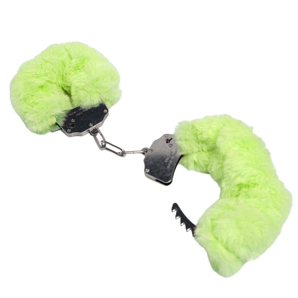 БДСМ игрушки - Наручники DS Fetish Plush handcuffs, металл с мехом, салатовые 1