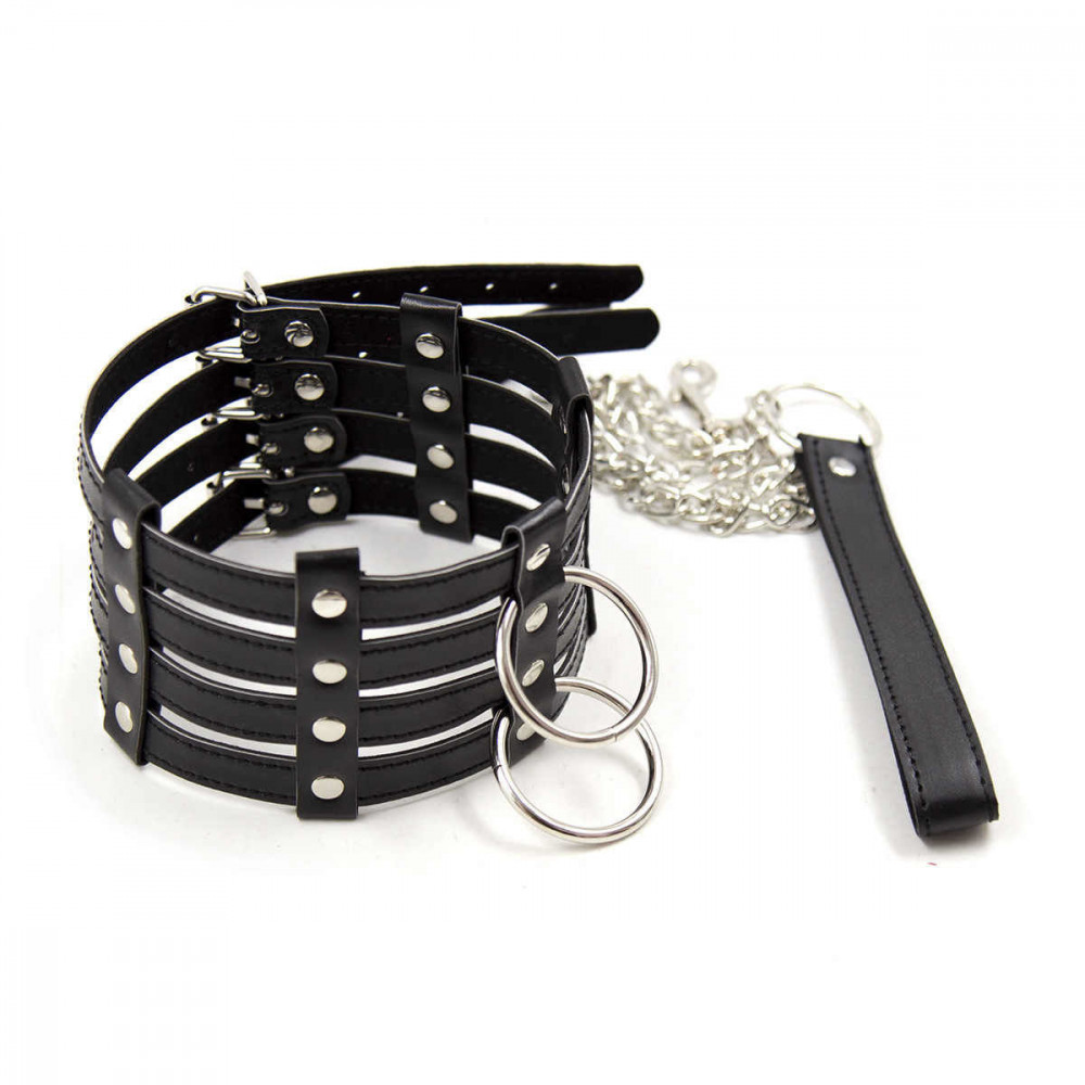 БДСМ игрушки - Ошейник с цепочкой DS Fetish Collar with chain leash black