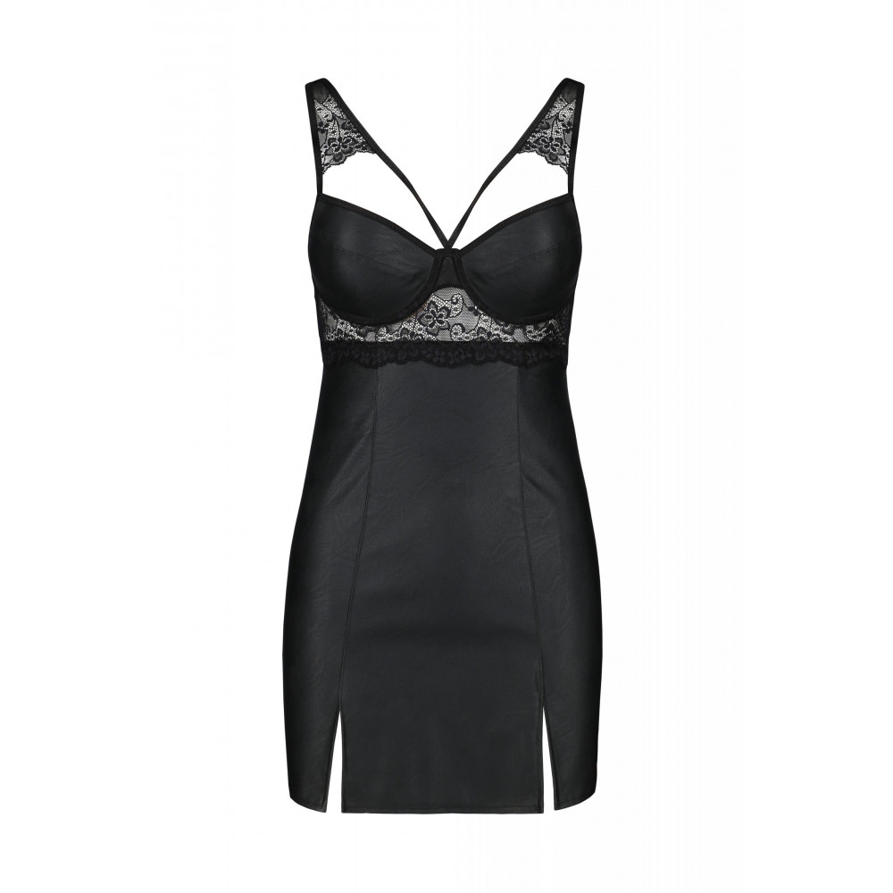 Эротическое белье - Пеньюар из экокожи LOONA CHEMISE black S/M - Passion 2