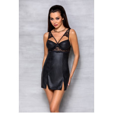 Пеньюар из экокожи LOONA CHEMISE black S/M - Passion