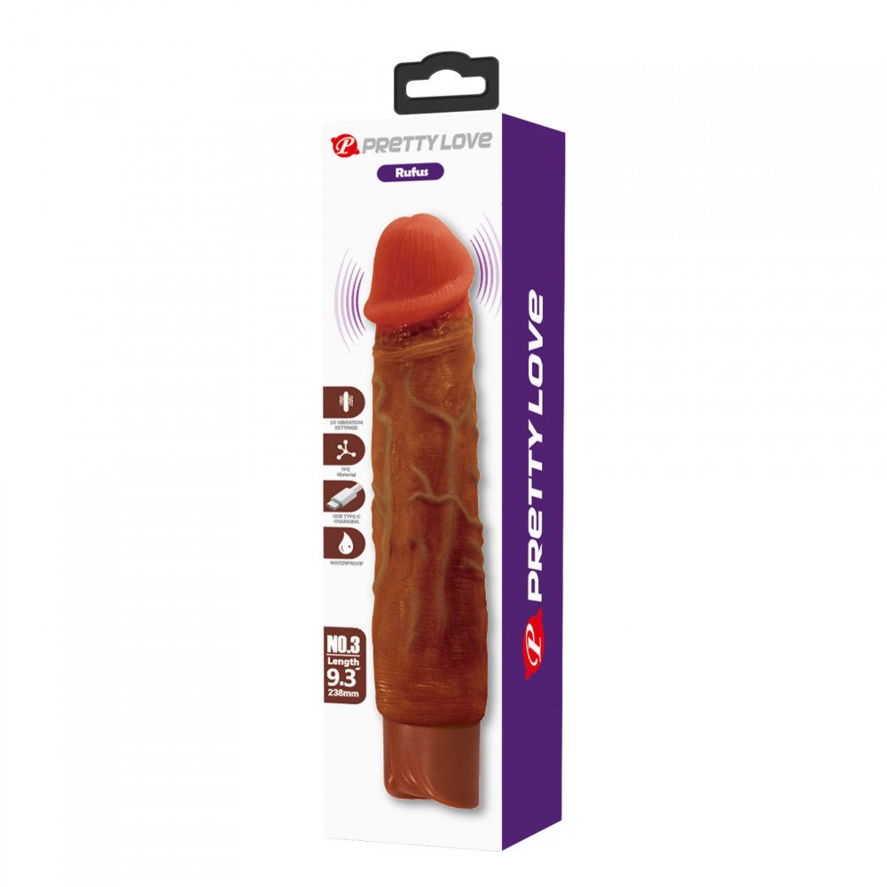  - Реалістичний вібратор, що перезаряджається Pretty Love - Rufus Realistic Vibrating Dildo Brown, BW-500082-1 10