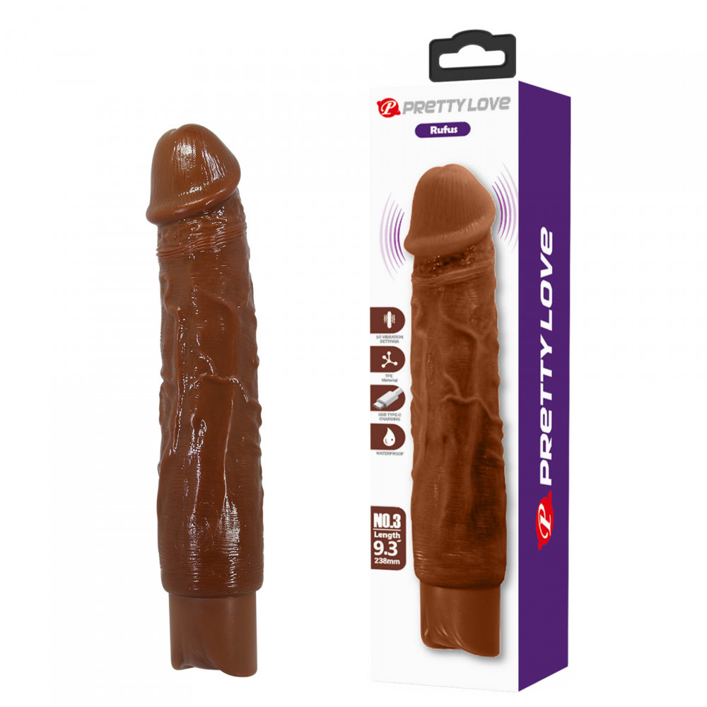  - Реалістичний вібратор, що перезаряджається Pretty Love - Rufus Realistic Vibrating Dildo Brown, BW-500082-1