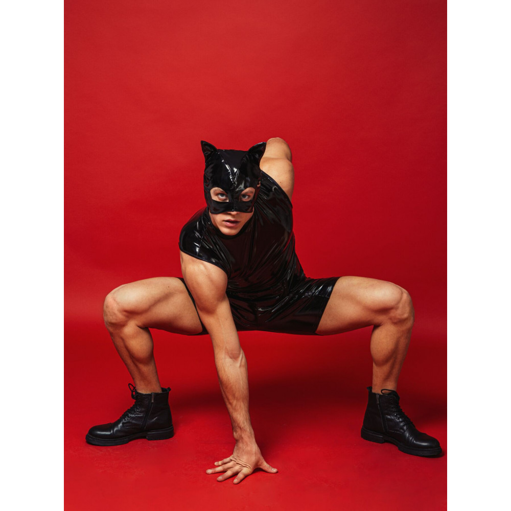 Боди, комплекты и костюмы - Лакированная черная маска «Кот» D&A 4