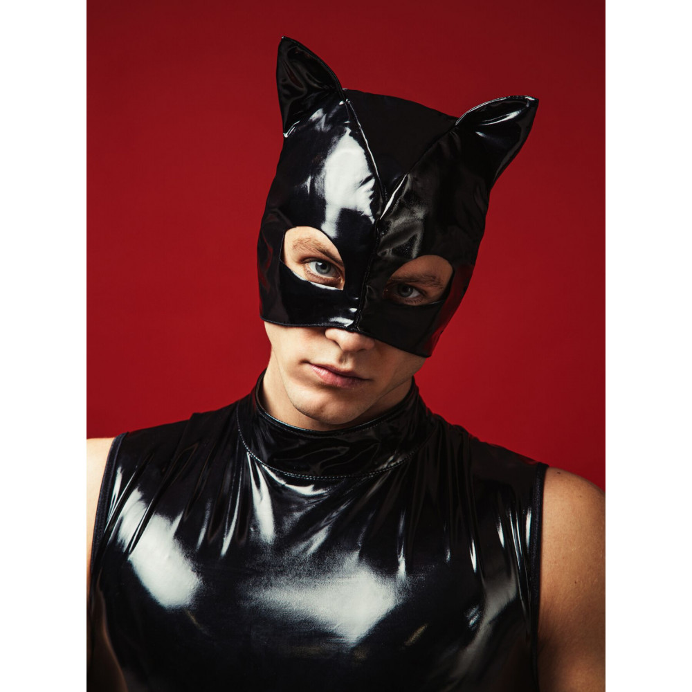 Боди, комплекты и костюмы - Лакированная черная маска «Кот» D&A 1