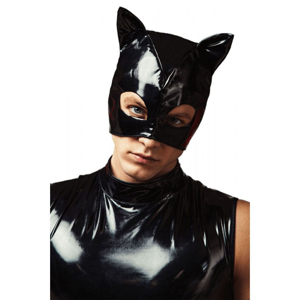 Боди, комплекты и костюмы - Лакированная черная маска «Кот» D&A