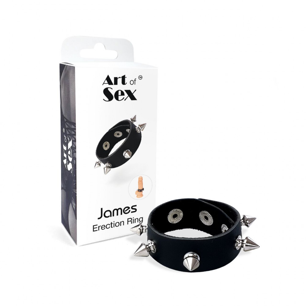 Эрекционное кольцо - Эрекционное кольцо с шипами из натуральной кожи Art of Sex - James, цвет Черный 2