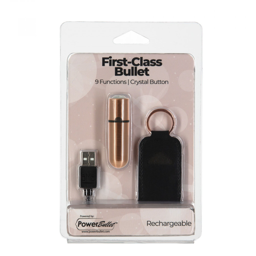 Клиторальный вибратор - Вибропуля PowerBullet First-Class Bullet 2.5″ with Key Chain Pouch, Rose Gold, 9 режимов вибрации 2