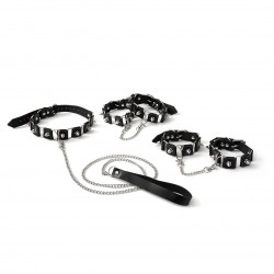Бондажный набор: ошейник с поводком, наручники и поножи Art of Sex - Cassandra, цвет черный