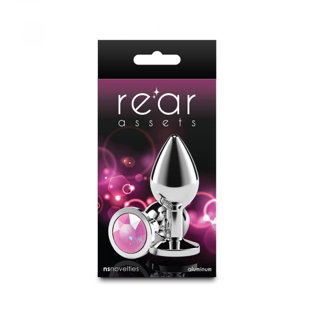 Анальные игрушки без вибрации - Анальная пробка NS Novelties Rear Assets - Silver - Medium - Pink Gem 2