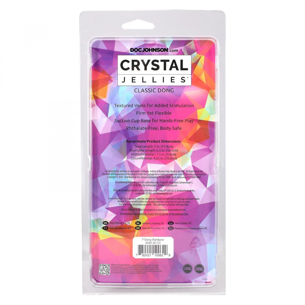 Фалоімітатор - Дилдо Doc Johnson Crystal Jellies - 7 Inch Сlassic Dong - Rainbow 5