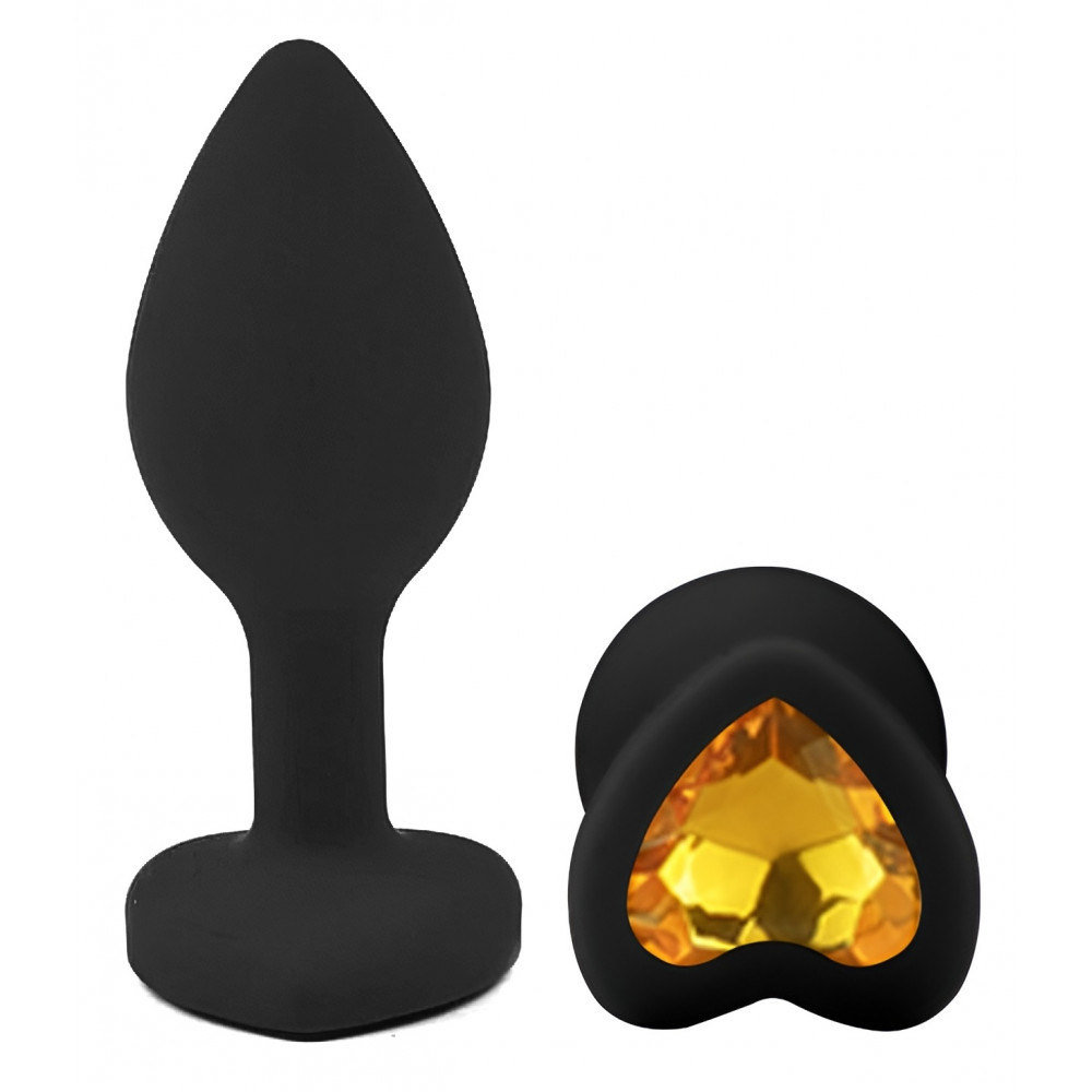 Разное - Силиконовая анальная пробка EGZO - Silicone Black Heart Plug Yellow, size S 1