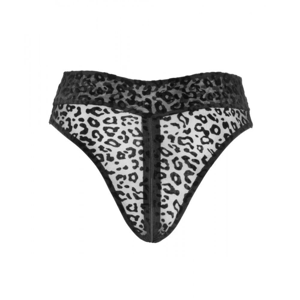 Эротическое белье - Трусики с замком NOIR Handmade Panties of leopard flock with zipper - размер M 3