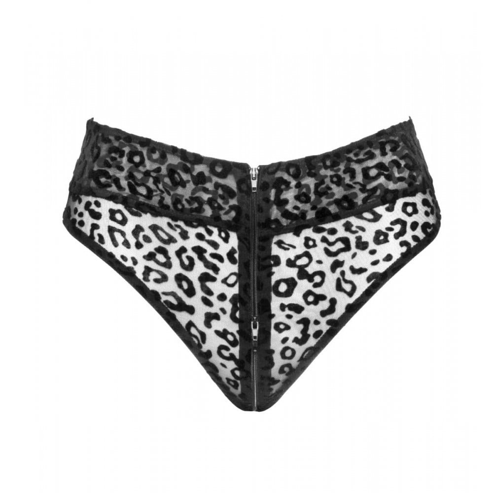 Эротическое белье - Трусики с замком NOIR Handmade Panties of leopard flock with zipper - размер M 2