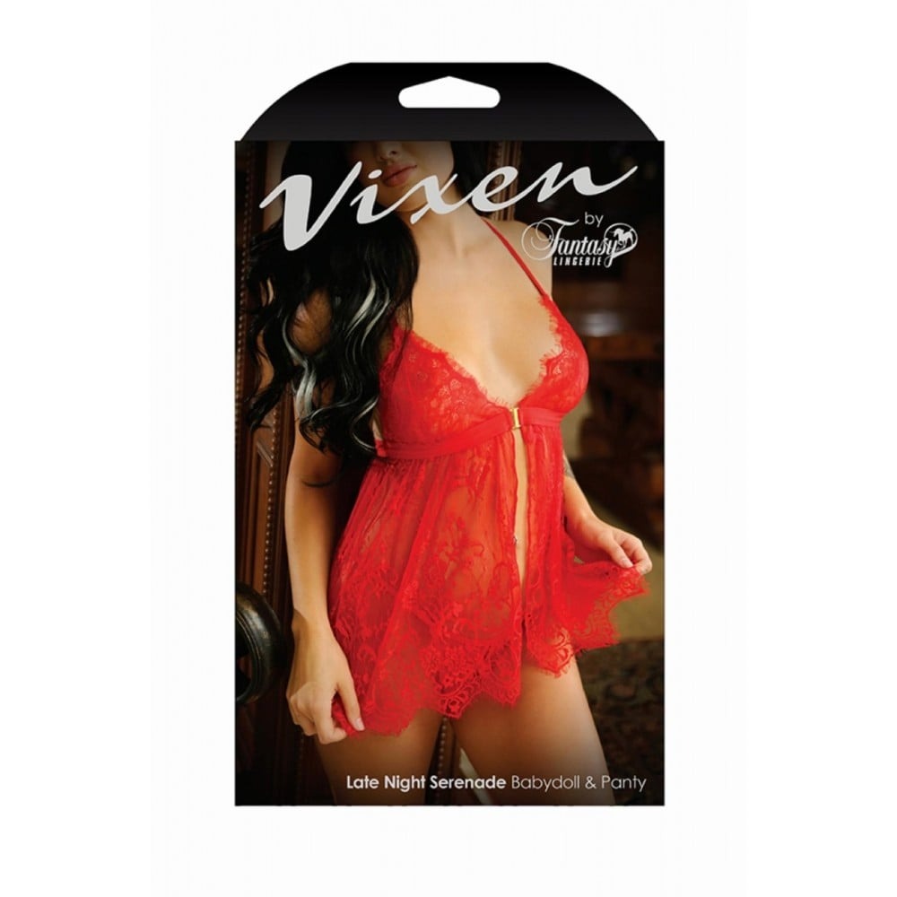 Эротические пеньюары и сорочки - Кружевный пеньюар Vixen, красный, One Size 1