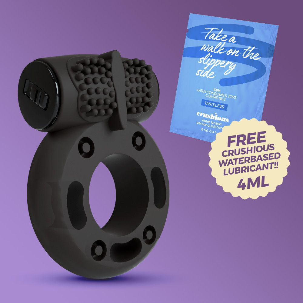 Эрекционные кольца с вибрацией - Виброкольцо на пенис Crushious, с рельефом, силиконовое, чёрное 1