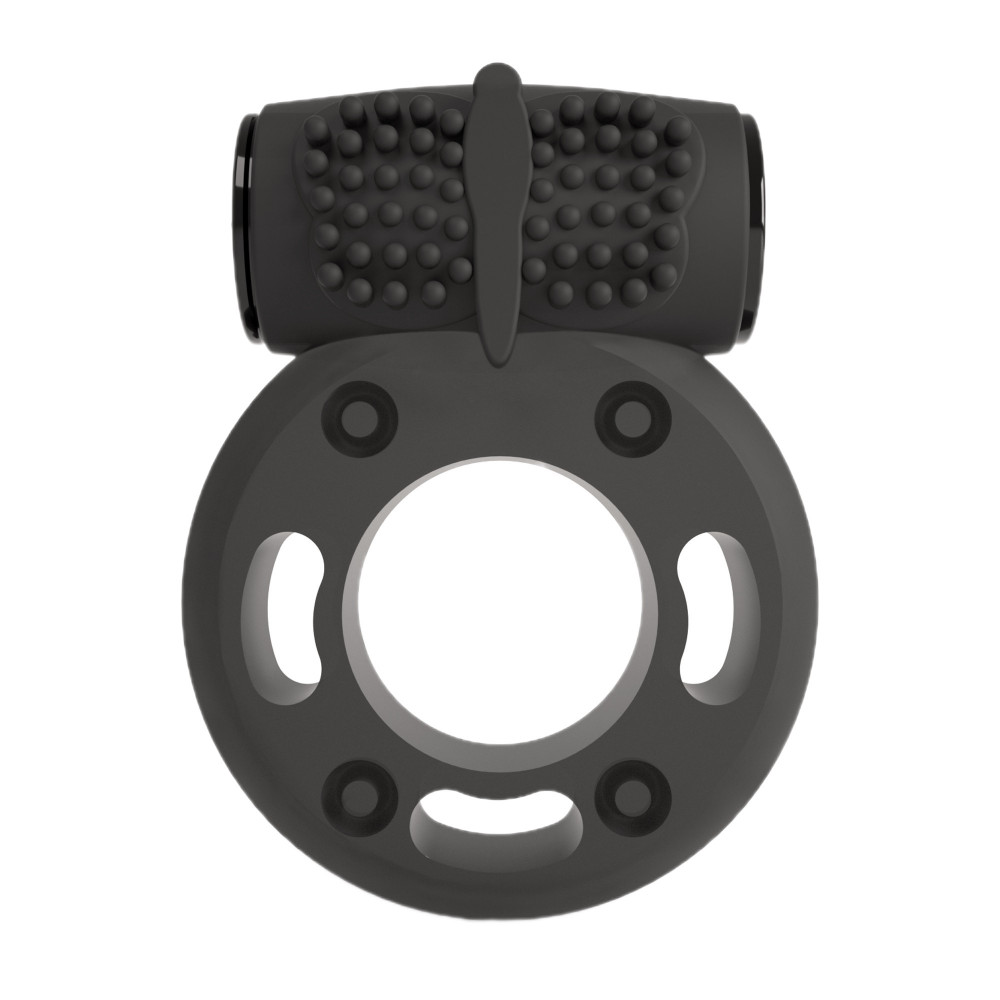 Эрекционные кольца с вибрацией - Виброкольцо на пенис Crushious, с рельефом, силиконовое, чёрное