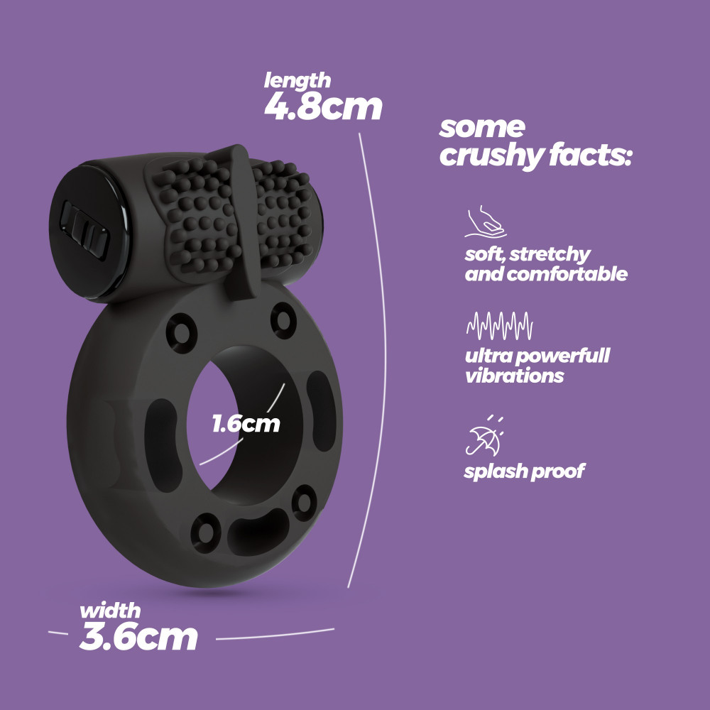 Эрекционные кольца с вибрацией - Виброкольцо на пенис Crushious, с рельефом, силиконовое, чёрное 5