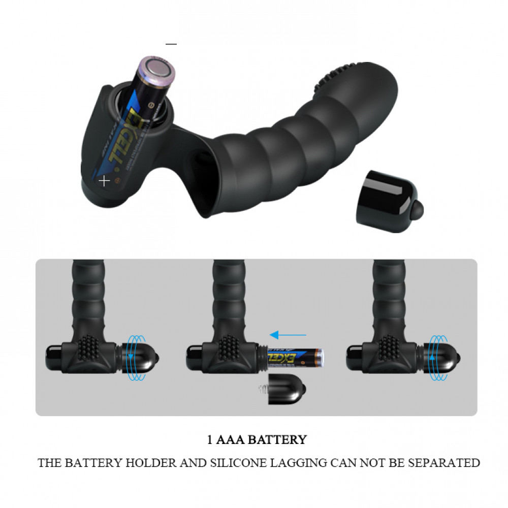 Різне - Вібронасадка на палець Pretty Love Alexander з ребристими вставками, чорна 5