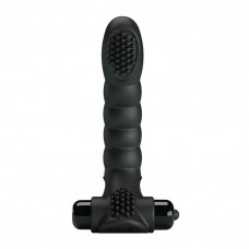 Вібронасадка на палець Pretty Love Alexander з ребристими вставками, чорна