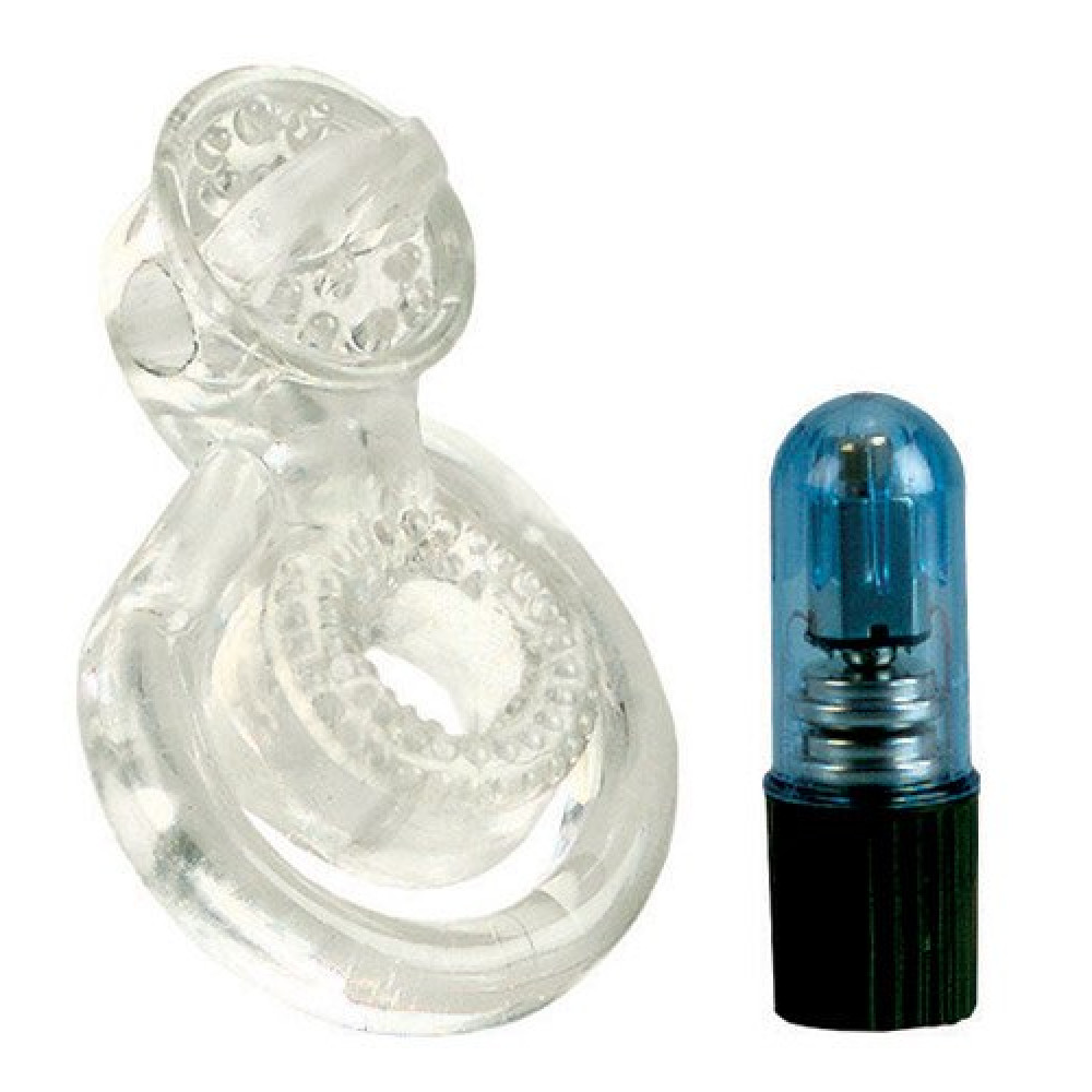 Эрекционные кольца с вибрацией - Виброкольцо с клиторальным стимулятором, прозрачный
