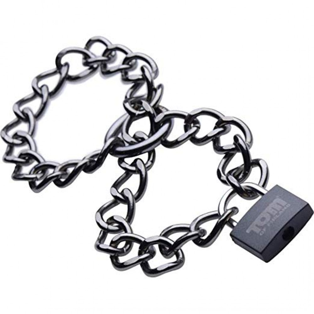 Наручники, веревки, бондажы, поножи - Tom of Finland Locking Chain Cuffs - металлические манжеты
