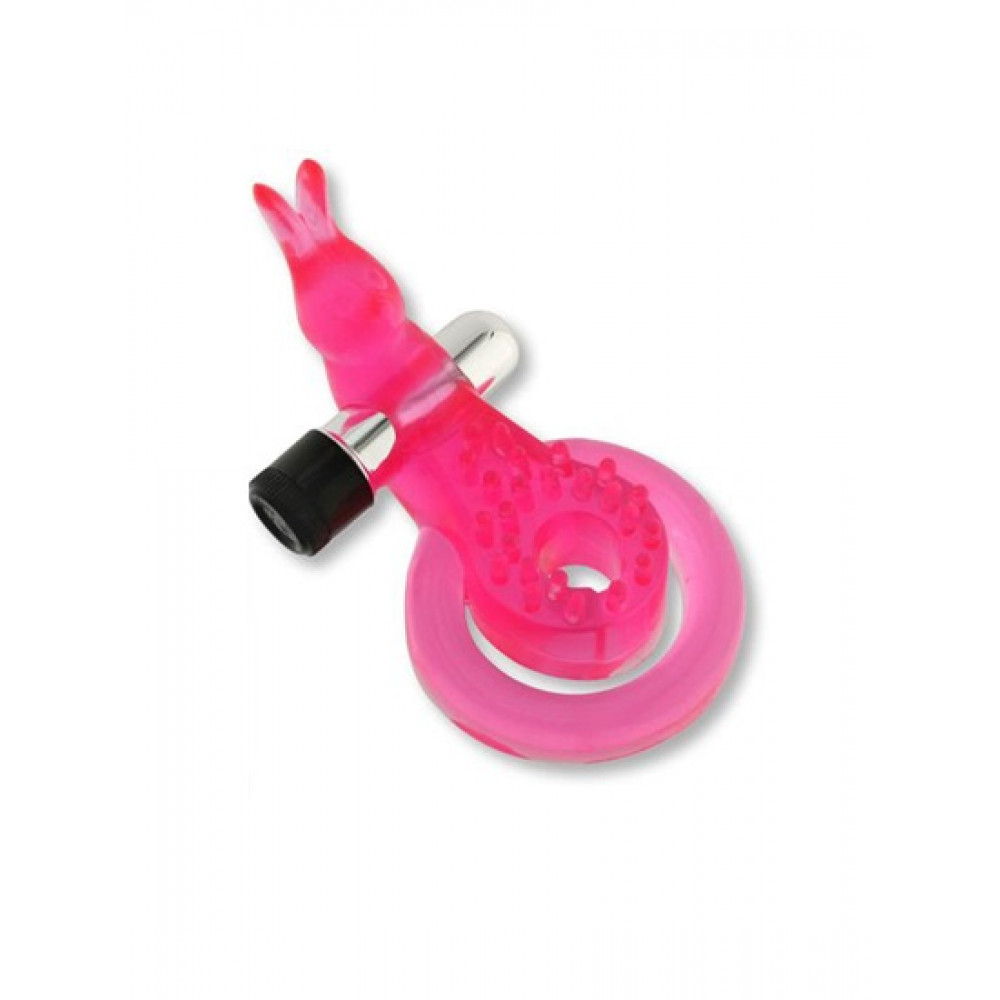 Эрекционные кольца с вибрацией - Эластичная вибронасадка на пенис и мошонку с двойным языком, розовый 