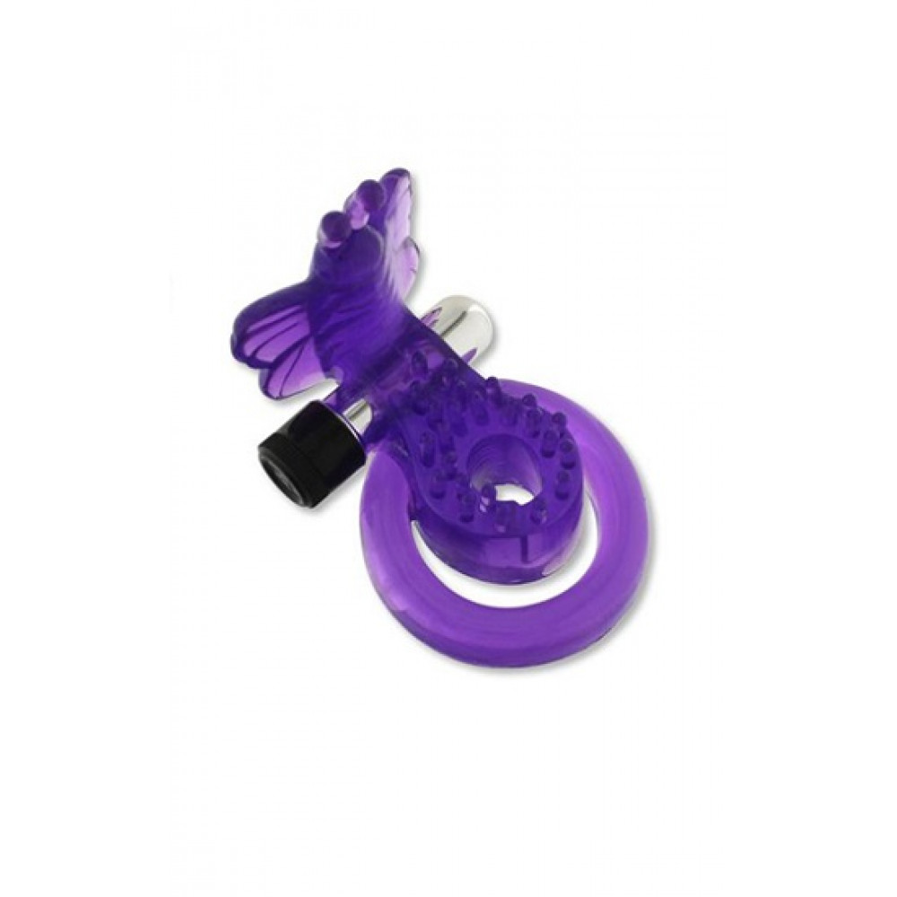 Эрекционные кольца с вибрацией - Эластичная вибронасадка на пенис и мошонку с двойным языком, фиолетовый