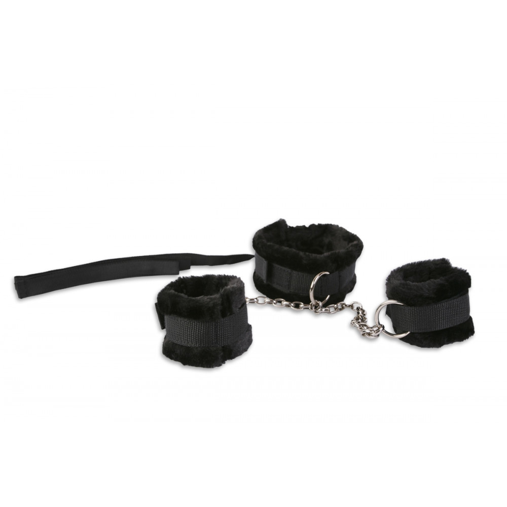 Наручники, веревки, бондажы, поножи - Комплект для бондажа: ошейник и наручники, черные