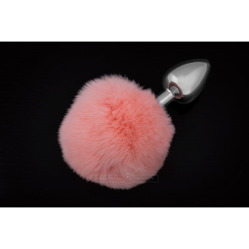 Анальный хвост - Серебристая пробка с пушистым хвостом 7х3 см, розовый, малая