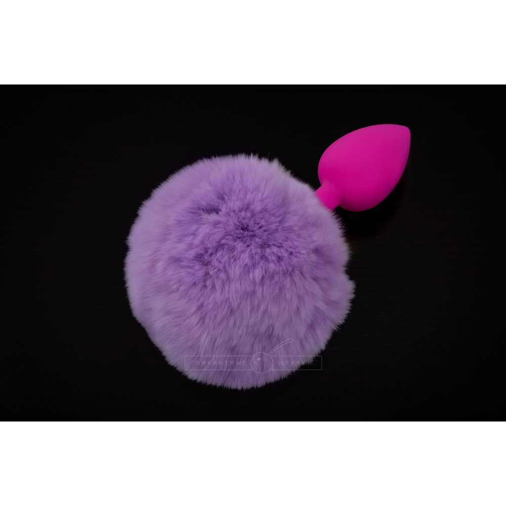 Анальный хвост - Силиконовая пробка с пушистым хвостом, 7х3 см, розовый, малая
