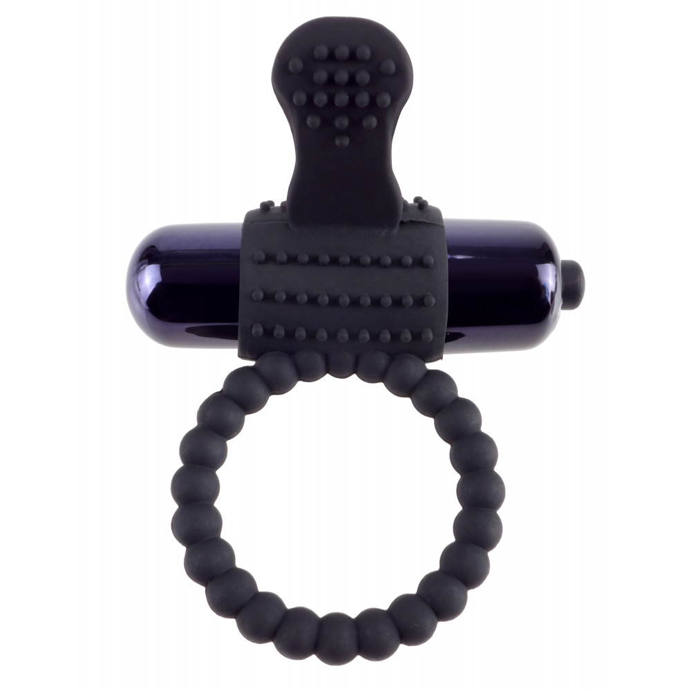 Эрекционные кольца с вибрацией - Рефленное эрекционное виброкольцо с пупырчатым язычком, черный
