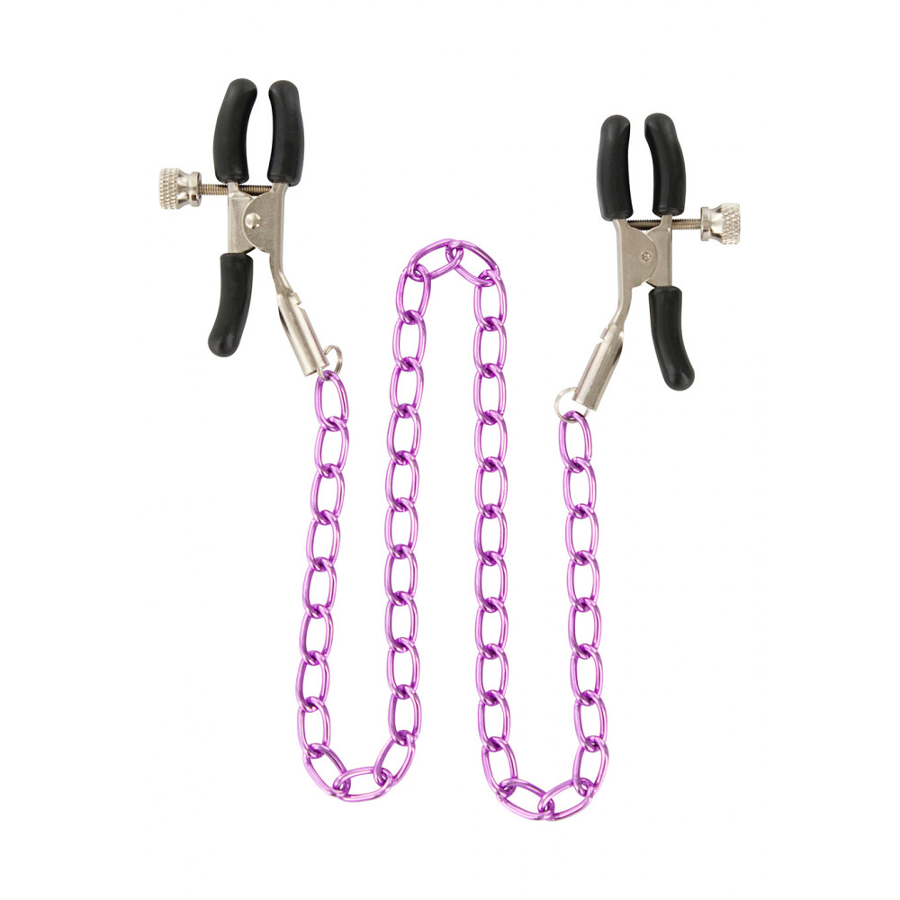  Аксессуары - Металлические зажимы для сосков с розовой цепочкой Stimulating Nipple Chain Metal