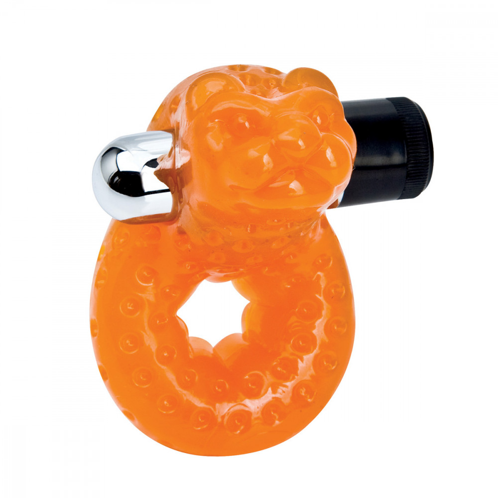 Эрекционные кольца с вибрацией - Эрекционное виброкольцо с стимуляцией клитора, оранжевый