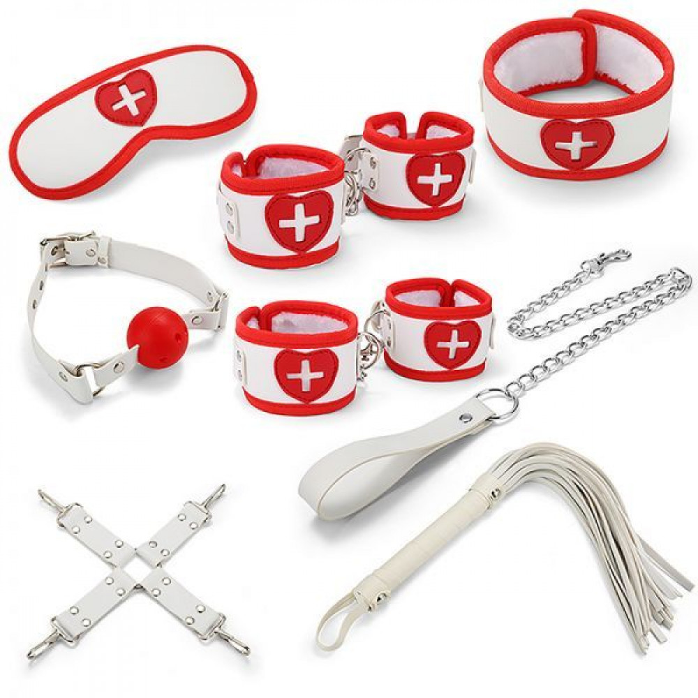 Наборы для БДСМ - Набор для БДСМ игр BDSM-NEW PVC Nurse Bondage Set, white