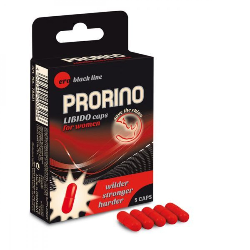Стимулирующие средства и пролонгаторы - Пищевая добавка для женщин ERO PRORINO black line Libido, 5 капсул